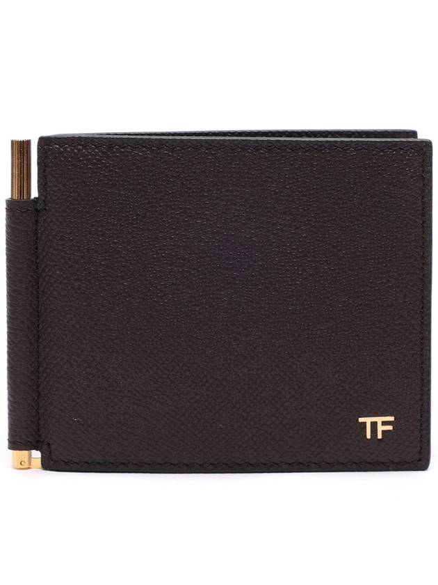 Small Grain Leather Money Clip Card Wallet Brown - TOM FORD - BALAAN 2