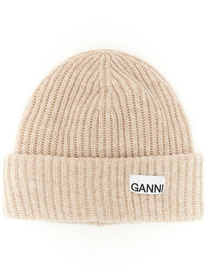 Logo Patch Knit Beanie Sand - GANNI - BALAAN 2