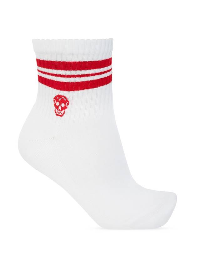 Skull Stripe Socks White Red - ALEXANDER MCQUEEN - BALAAN 1