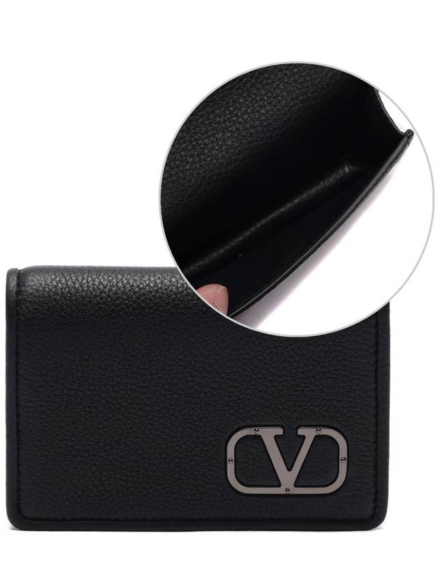 V Logo Leather Card Wallet Black - VALENTINO - BALAAN 3