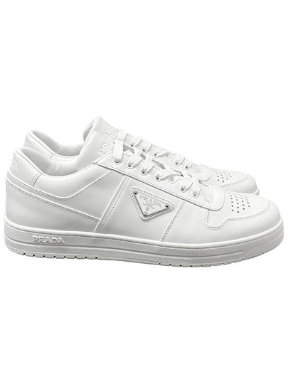 Downtown Triagle Logo Leather Low Top Sneakers White - PRADA - BALAAN 2