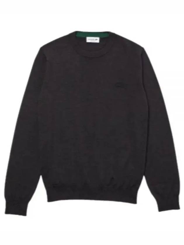 Crew Neck Merino Wool Knit Top Dark Grey - LACOSTE - BALAAN 2