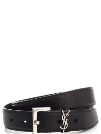 Silver Hardware Monogram Buckle Leather Belt Black - SAINT LAURENT - BALAAN 2