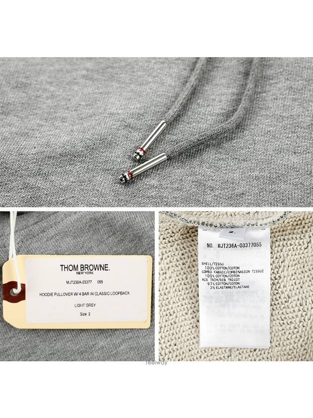 Classic Loopback 4-Bar Cotton Hoodie Grey - THOM BROWNE - BALAAN 7