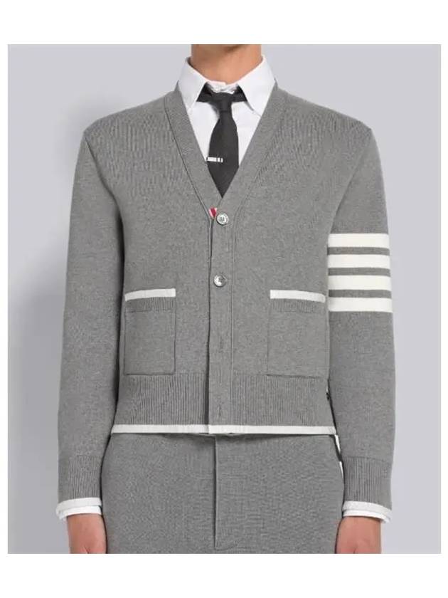 V-Neck Diagonal Armband Cardigan Grey - THOM BROWNE - BALAAN 2