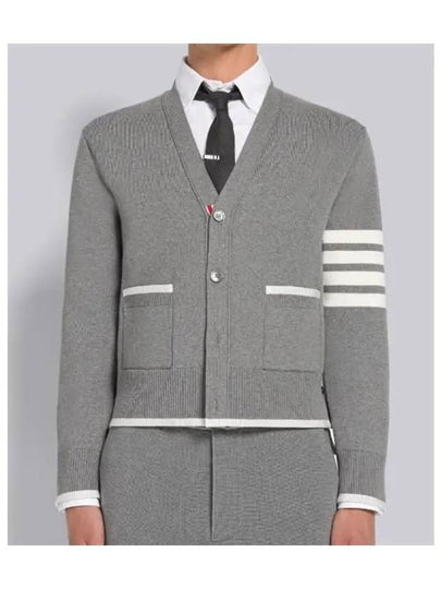 V-Neck Diagonal Armband Cardigan Grey - THOM BROWNE - BALAAN 2