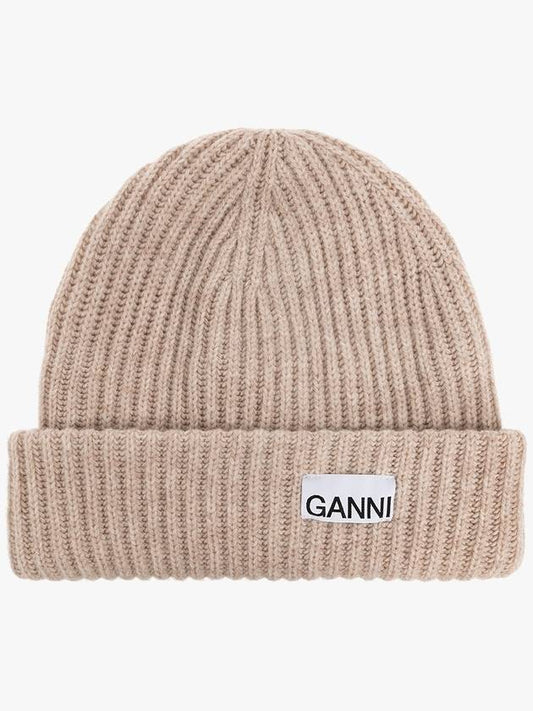 Logo Wool Beanie Beige Women s - GANNI - BALAAN 1