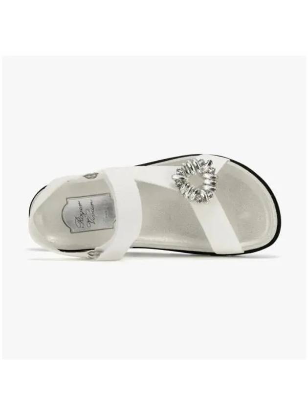 Trekky Viv Crystal Grosgrain Suede Sandals White - ROGER VIVIER - BALAAN 4