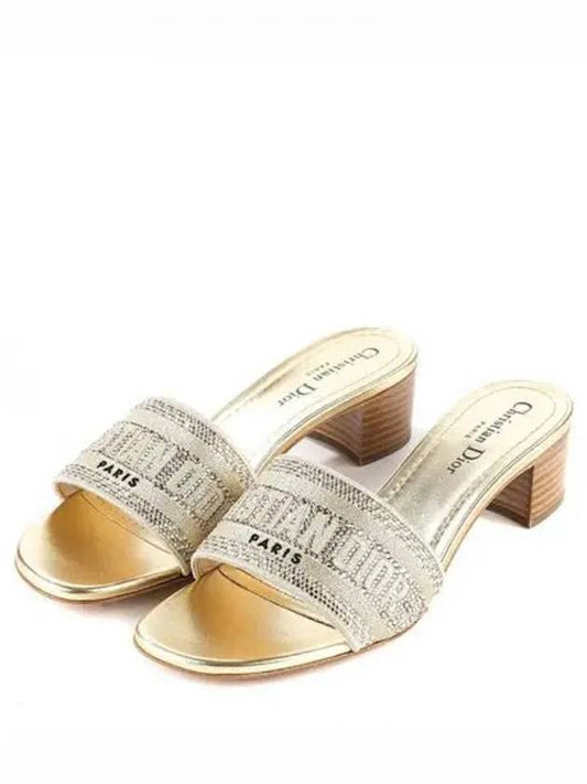 Dway Cotton Embroidered Slide Sandal Heels Gold - DIOR - BALAAN 2