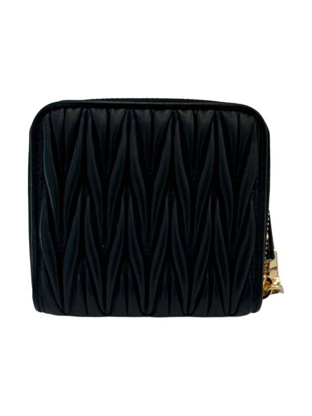 Matelasse Logo Zip Around Half Wallet Black - MIU MIU - BALAAN 4