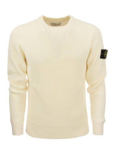 Crewneck Full Rib Wool Knit Top White - STONE ISLAND - BALAAN 2