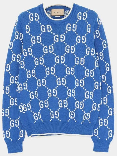 GG Cotton Intarsia Jumper Cobalt Knit Top Blue - GUCCI - BALAAN 2