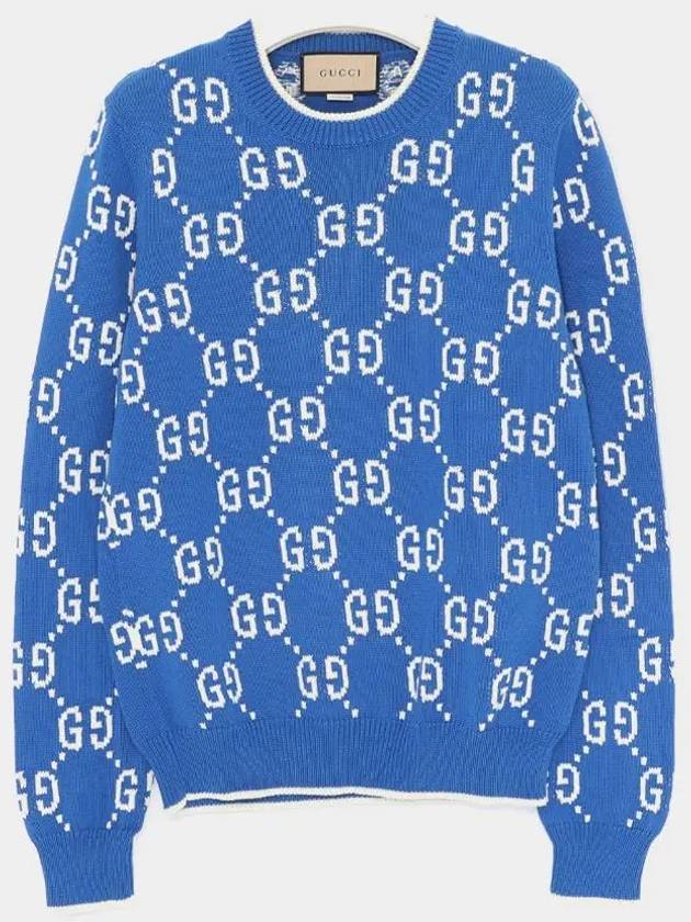 GG Cotton Intarsia Jumper Cobalt Knit Top Blue - GUCCI - BALAAN 3