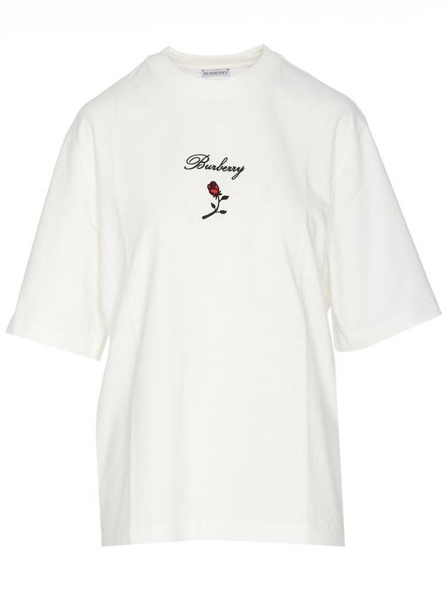 Rose Embroidered Logo Short Sleeve T-shirt White - BURBERRY - BALAAN 2