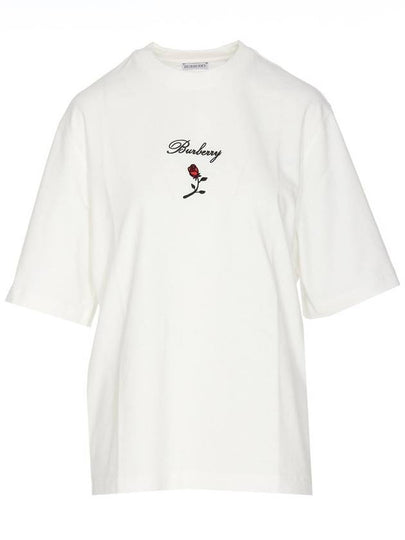 Rose Embroidered Logo Short Sleeve T-shirt White - BURBERRY - BALAAN 2