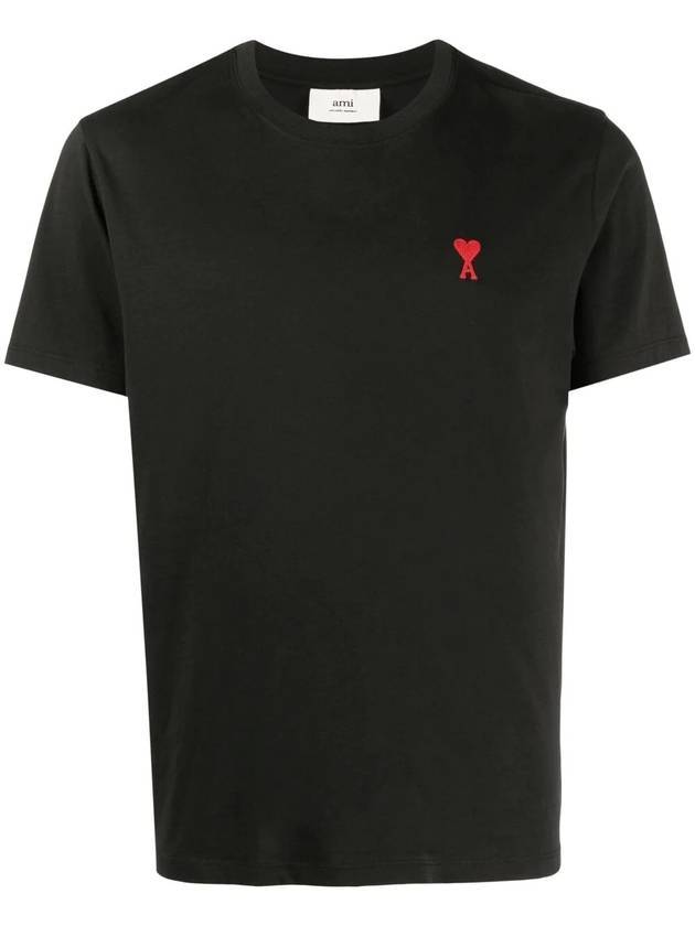 Mini Heart Embroidered Logo Short Sleeve T-Shirt Black - AMI - BALAAN 1