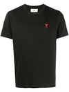 Mini Heart Embroidered Logo Short Sleeve T-Shirt Black - AMI - BALAAN 1