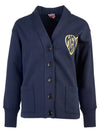 Heart V-Neck Buttoned Cotton Cardigan Navy - KENZO - BALAAN 3