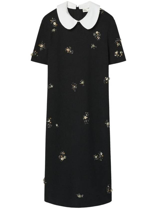 Embellished Poplin Collar Sweater Midi Dress Black - TORY BURCH - BALAAN 1