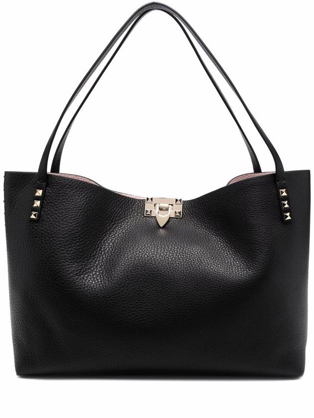 Rockstud Leather Tote Bag Bag Black - VALENTINO - BALAAN 1