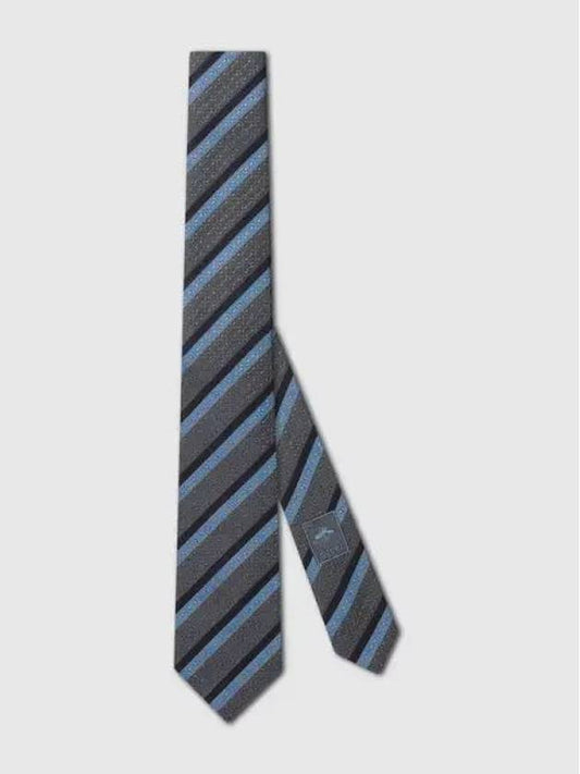 Horsebit Striped Silk Jacquard Tie Grey - GUCCI - BALAAN 1