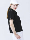 Doyou Know MC Women s Cotton Pique Tissue Lace Decorated Shirt Collar Loose Fit Short Sleeve Black T DO3242TS85 - DOYOUKNOWMC GOLF WEAR - BALAAN 2