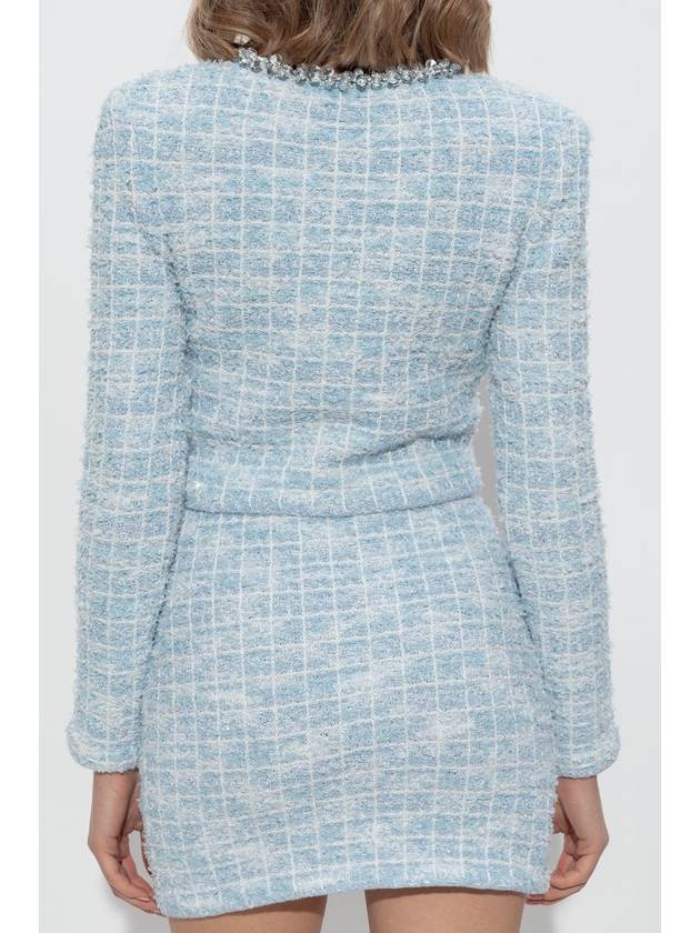 Self Portrait Tweed Blazer With Shimmering Appliqués, Women's, Light Blue - SELF PORTRAIT - BALAAN 4