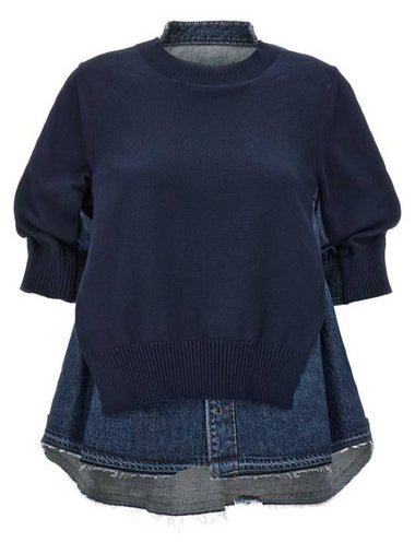 Denim Pullover Knit Top Blue - SACAI - BALAAN 1