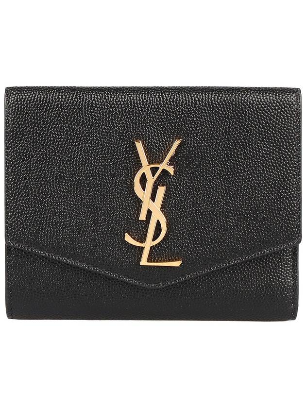 Uptown Compact Grain De Poudre Embossed Leather Halfwallet Black - SAINT LAURENT - BALAAN 3