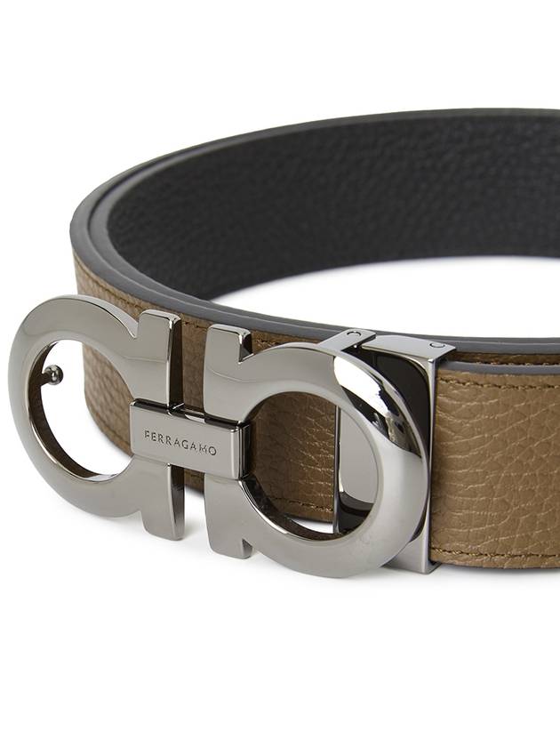 Gancini Reversible Adjustable Leather Belt Cane Sugar Brown Black - SALVATORE FERRAGAMO - BALAAN 7