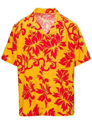 Orange Bowling Shirt With Tropical Flowers Print In Viscose - ERL - BALAAN 1