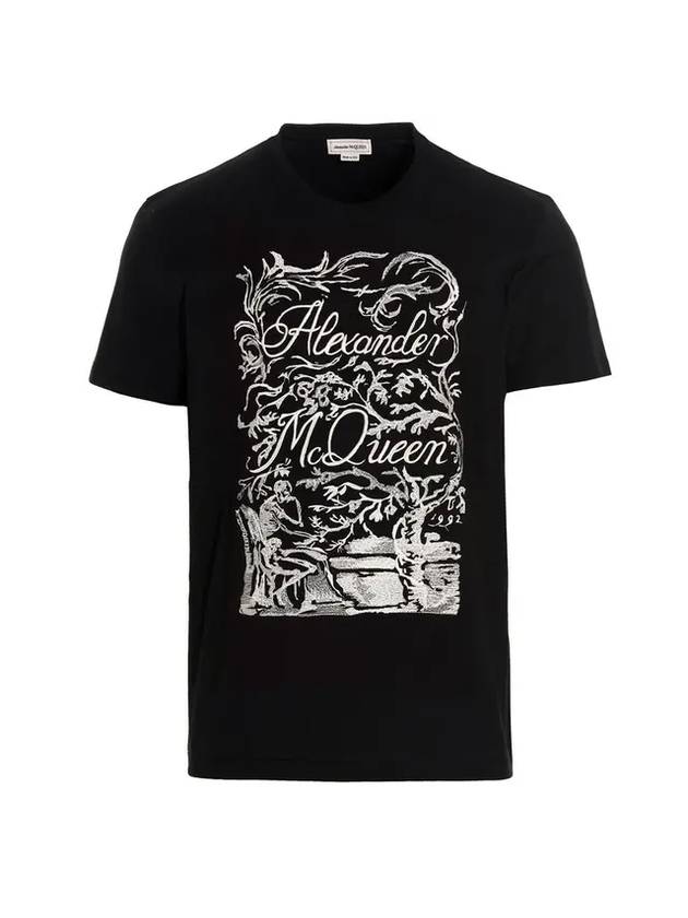 Embroidery Logo Short Sleeve T-Shirt Black - ALEXANDER MCQUEEN - BALAAN 1