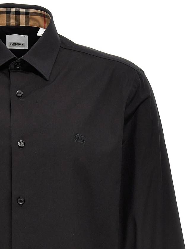 Embroidered EKD Stretch Cotton Long Sleeve Shirt Black - BURBERRY - BALAAN 4