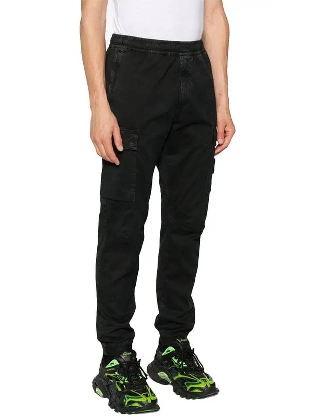 Stretch Cotton Cargo Straight Pants Black - STONE ISLAND - BALAAN 3