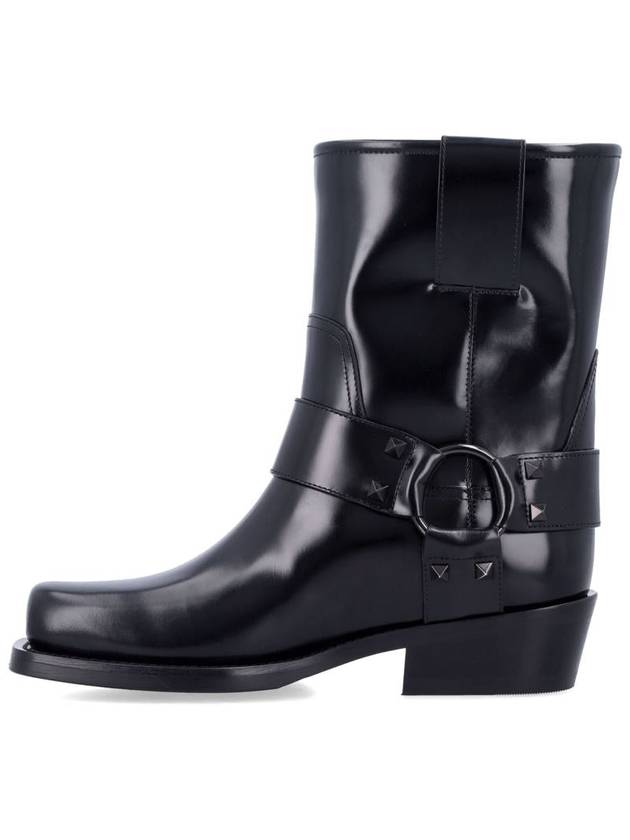 Valentino Garavani Rockstud Leather Biker Ankle Boots - VALENTINO - BALAAN 3