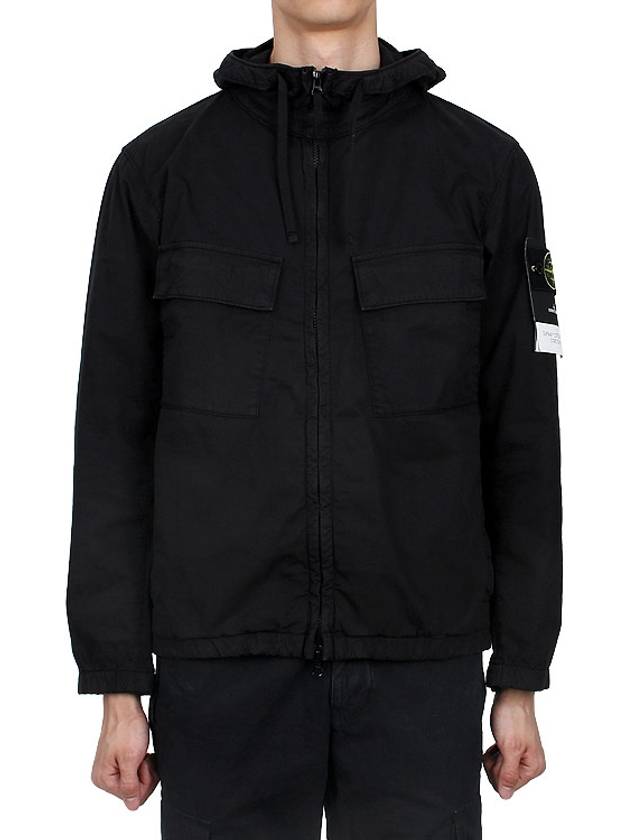 Cotton Twill Stretch Hooded Jacket Black - STONE ISLAND - BALAAN 2