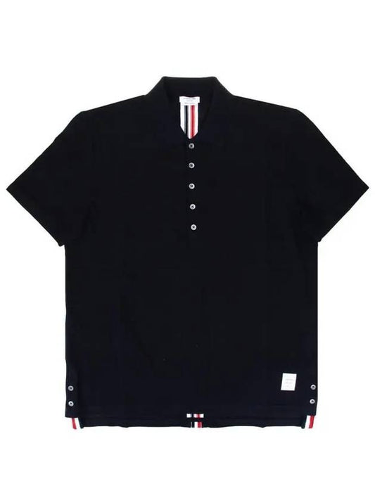 Men's Cotton Pique Center Bag Striped Short Sleeve Polo Shirt Navy - THOM BROWNE - BALAAN 2