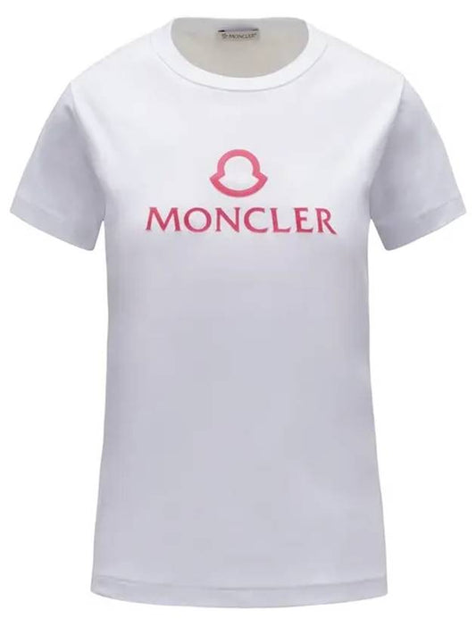 Women's Pink Logo Short Sleeve T-Shirt White - MONCLER - BALAAN.