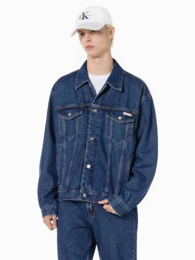 JEANS Men s 90s dark blue denim trucker jacket 40EM719 E5D - CALVIN KLEIN - BALAAN 1