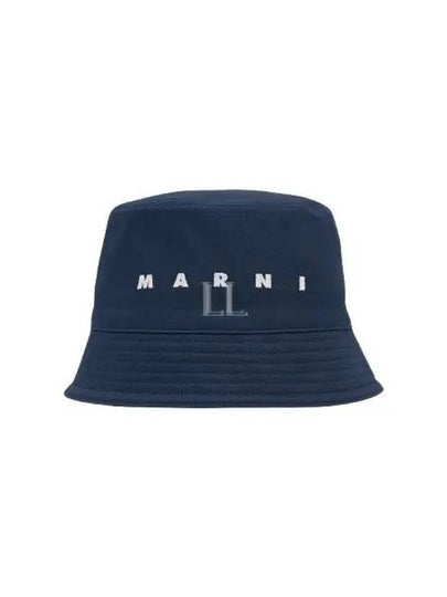 Embroidered Logo Cotton Bucket Hat Navy - MARNI - BALAAN 2