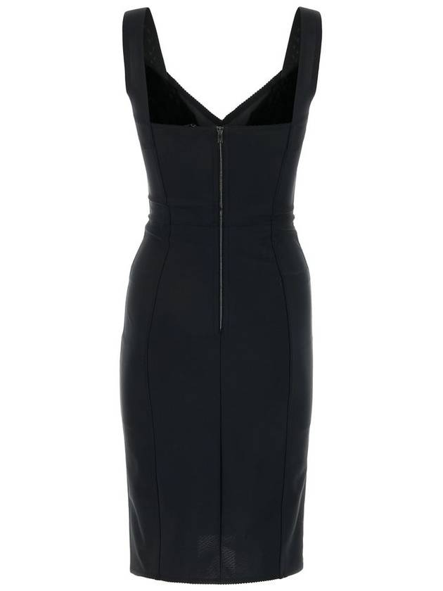 Dolce & Gabbana Bustier Lace Insert Silk Midi Dress Black - DOLCE&GABBANA - BALAAN 3