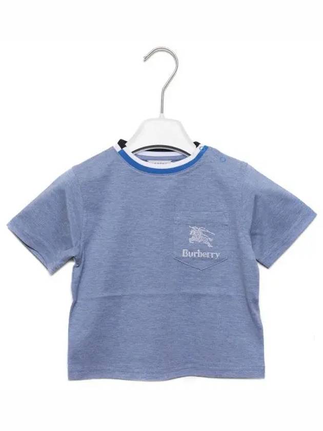 Kids Embroidered Logo Pocket Short Sleeve T-Shirt Blue - BURBERRY - BALAAN 2