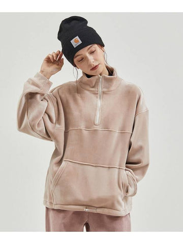 Velvet High Neck Zip up MTM PinkBeige - MANAVIS7 - BALAAN 1