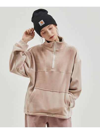 Velvet High Neck Zip Up Mock Polar Pink Beige - MANAVIS7 - BALAAN 2