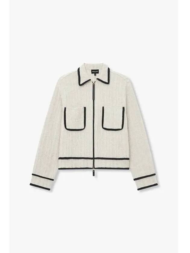 Women s color combination trim zip up knit jacket beige - GIORGIO ARMANI - BALAAN 1