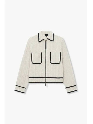 Women s color combination trim zip up knit jacket beige - GIORGIO ARMANI - BALAAN 1