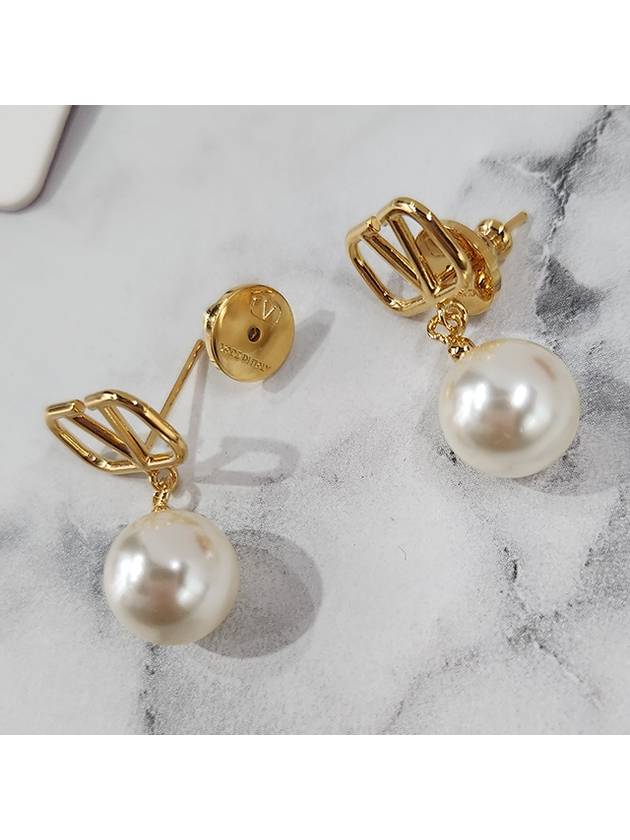 V Logo Pearl Earrings Gold - VALENTINO - BALAAN 6