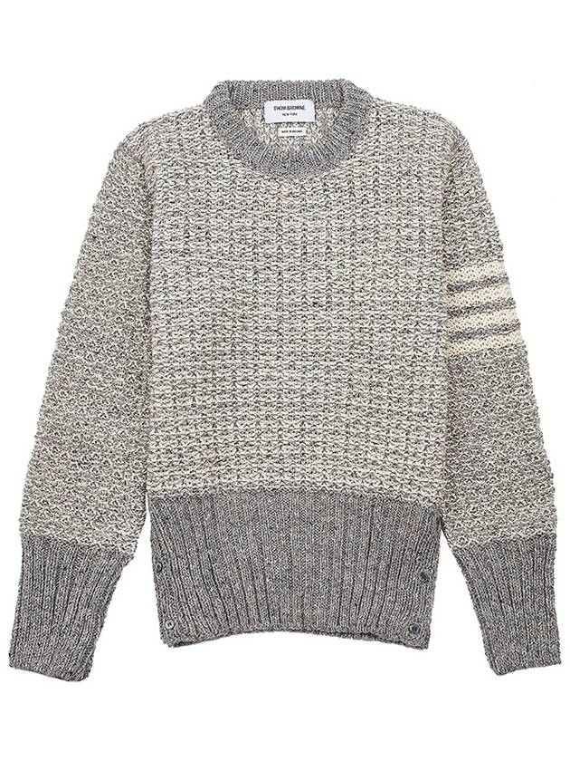 4 Bar Stripe Melange Effect Wool Knit Top Grey - THOM BROWNE - BALAAN 2