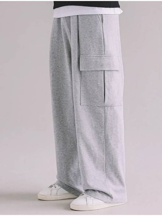 One-tuck Wide Cargo Track Pants Melange Grey - MACASITE - BALAAN 2