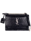 Crocodile Embossed Leather Sunset Medium Cross Bag Black - SAINT LAURENT - BALAAN.